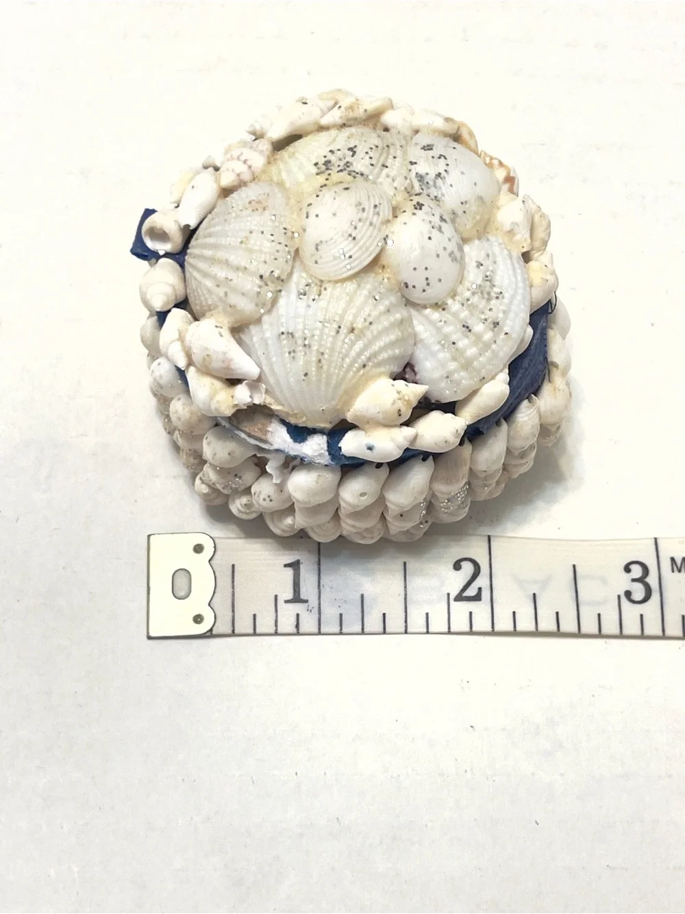 Sea shell round trinket jewelry box glitter coastal